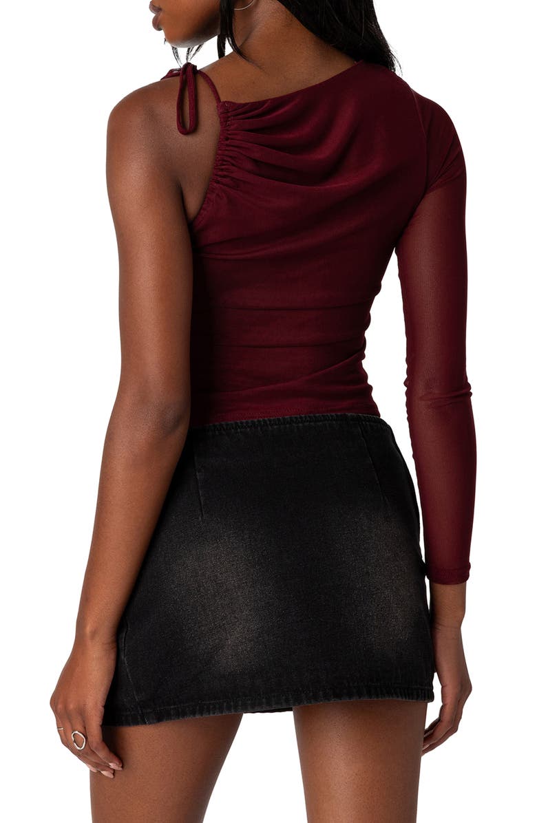 EDIKTED Jupiter Asymmetric Mesh Sleeve Top, Alternate, color, 