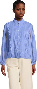 Lands' End Ruffle Neck Button Front Shirt