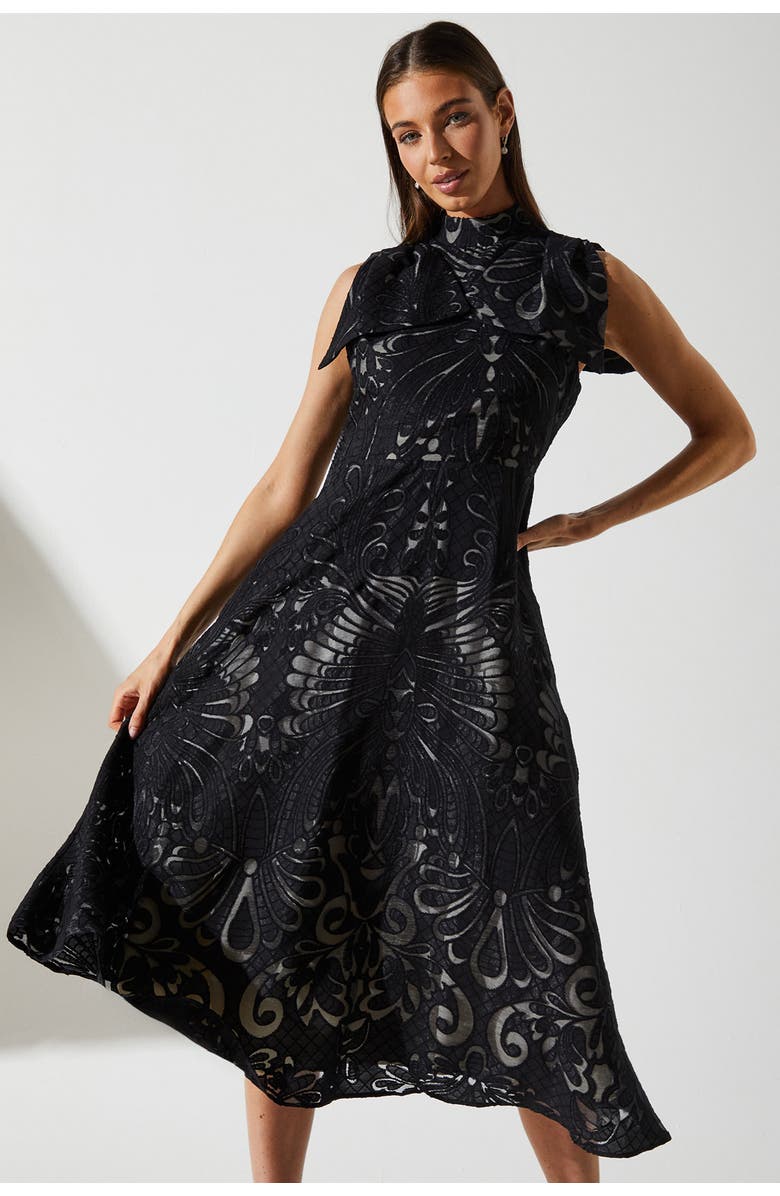 Coast Bow Sleeve Jacquard Dress, Alternate, color, Black