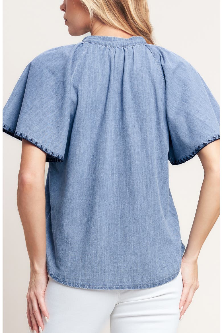 Chambray Button Up Top, Alternate, color, LIGHT INDIGO