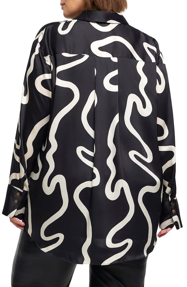 River Island Oversize Abstract Print Satin Button-Up Shirt, Alternate, color, 