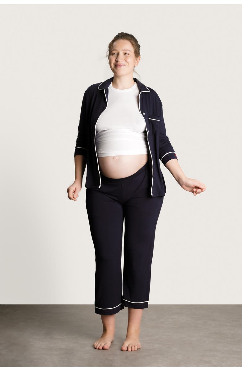 Nom Maternity Heart On My Sleeve Maternity Pajama Set, Main, color, Navy