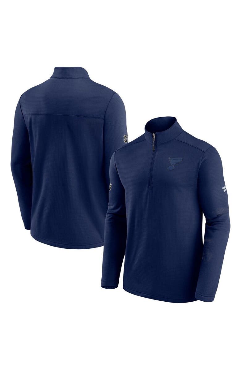 FANATICS Men's Fanatics Branded Navy St. Louis Blues Authentic Pro Travel and Training Quarter-Zip Jacket, Main, color, 