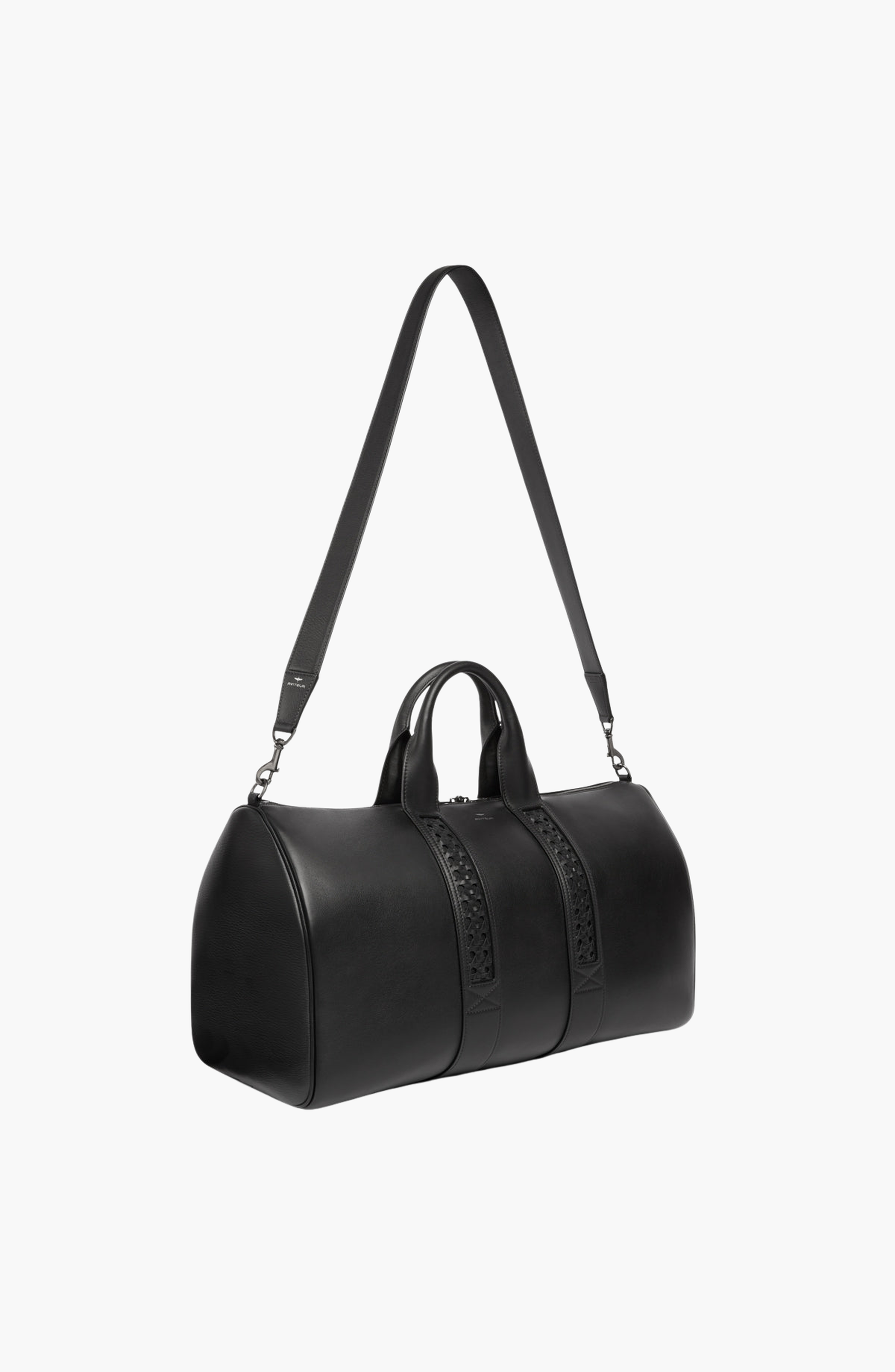 Aviteur Leather Calfskin Weave Duffle Bag, Alternate, color, Black