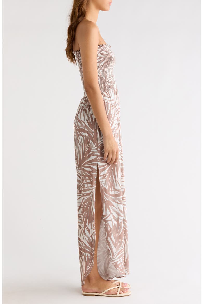Strapless Smocked Bodice Cover-Up Jumpsuit, Alternate, color, NEUTRAL BALI