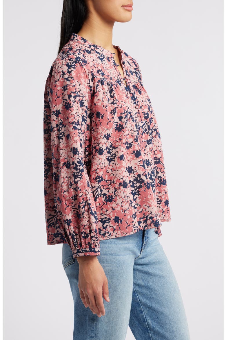 Floral Cotton Split Neck Top, Alternate, color, NAVY- PINK SHADOW FLORAL