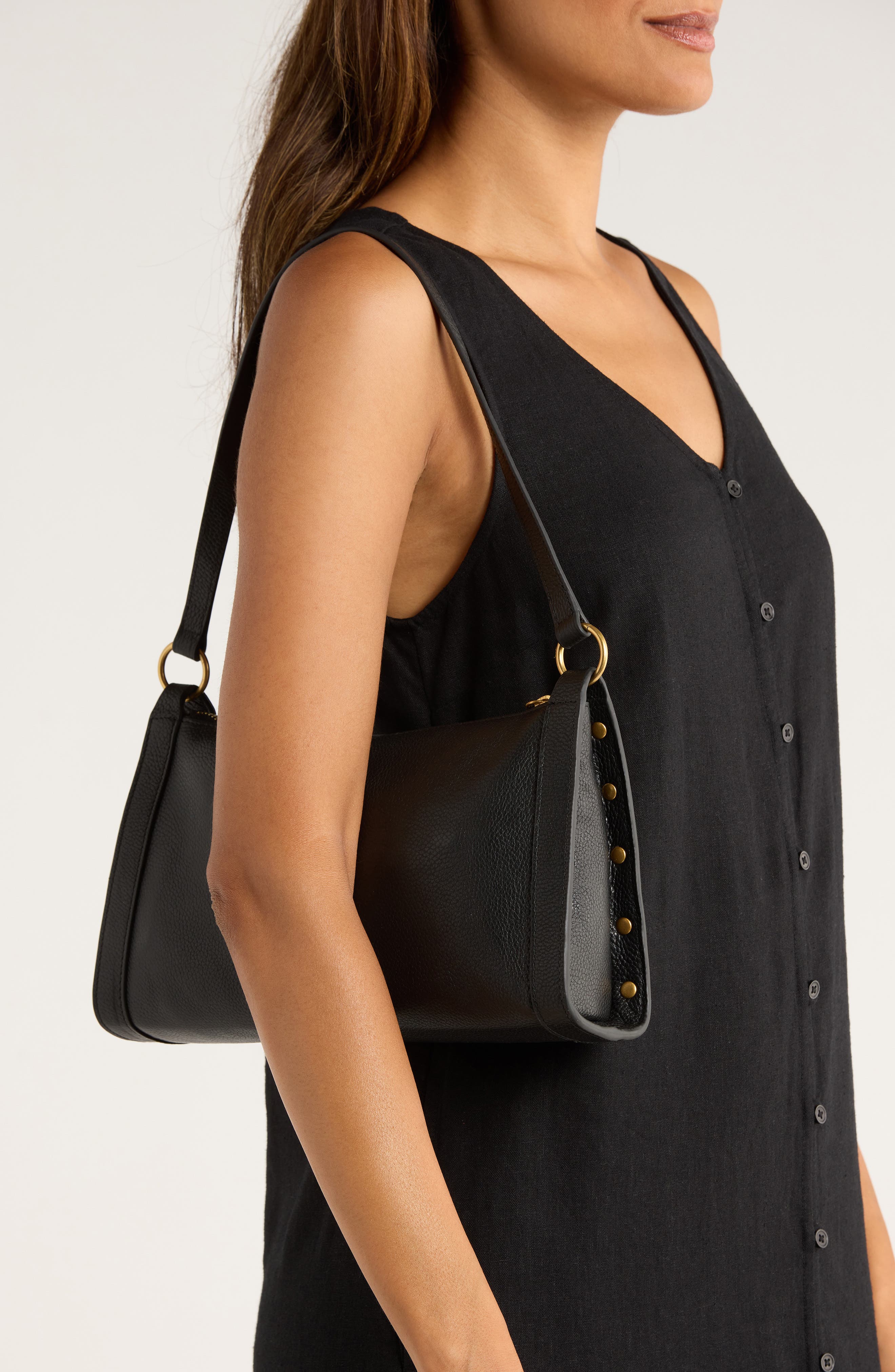 Vince Camuto Lisha Studded Leather Shoulder Bag, Alternate, color, 