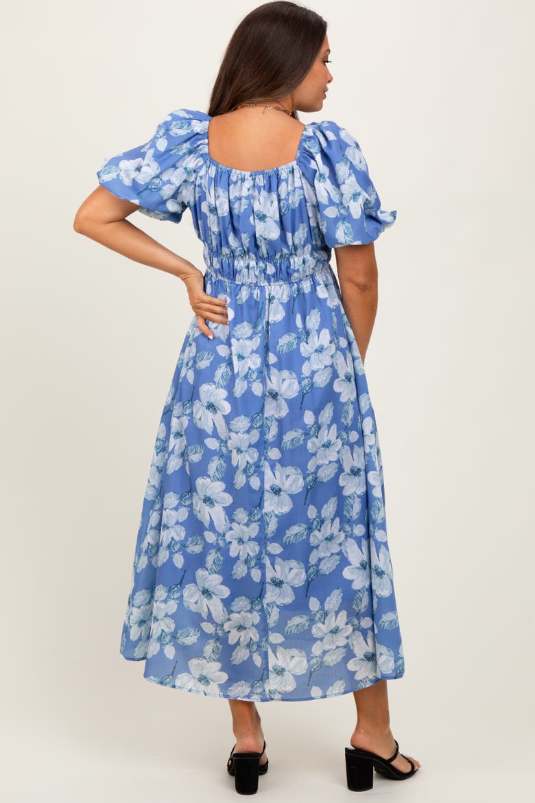 Multi Printed Floral Square Neck Midi Dress, Alternate, color, Blue