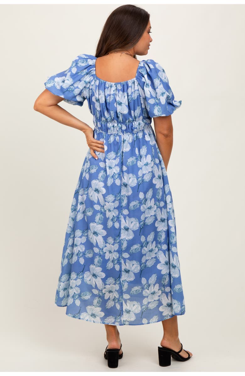 PinkBlush Multi Printed Floral Square Neck Midi Dress, Alternate, color, Blue