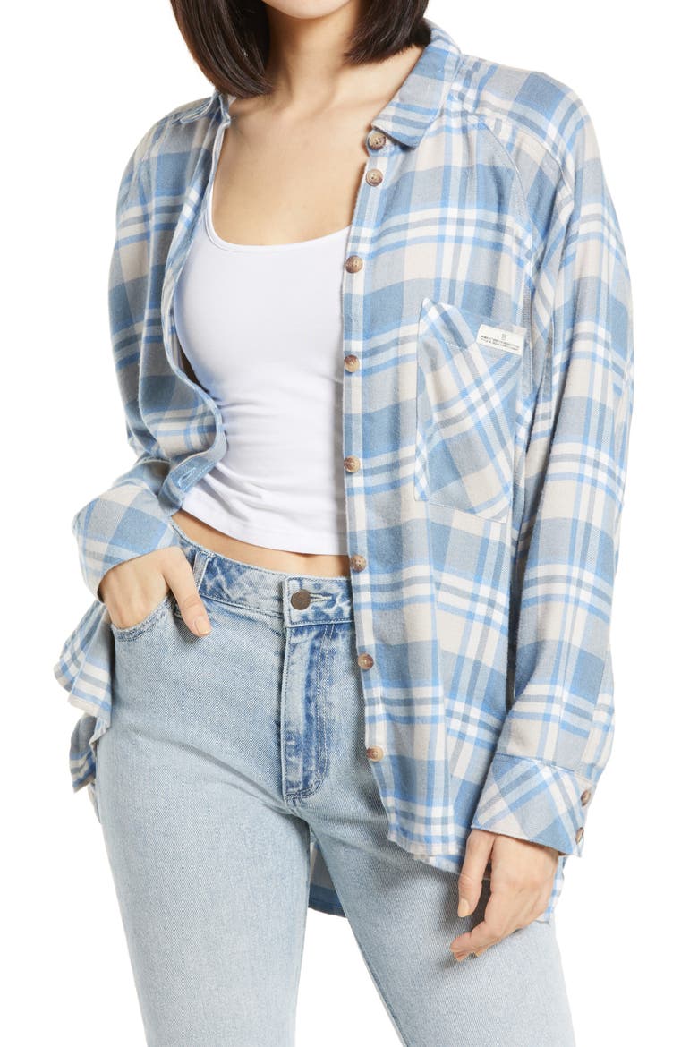Plaid Button-Up Shirt, Main, color, BLUE/ CREAM
