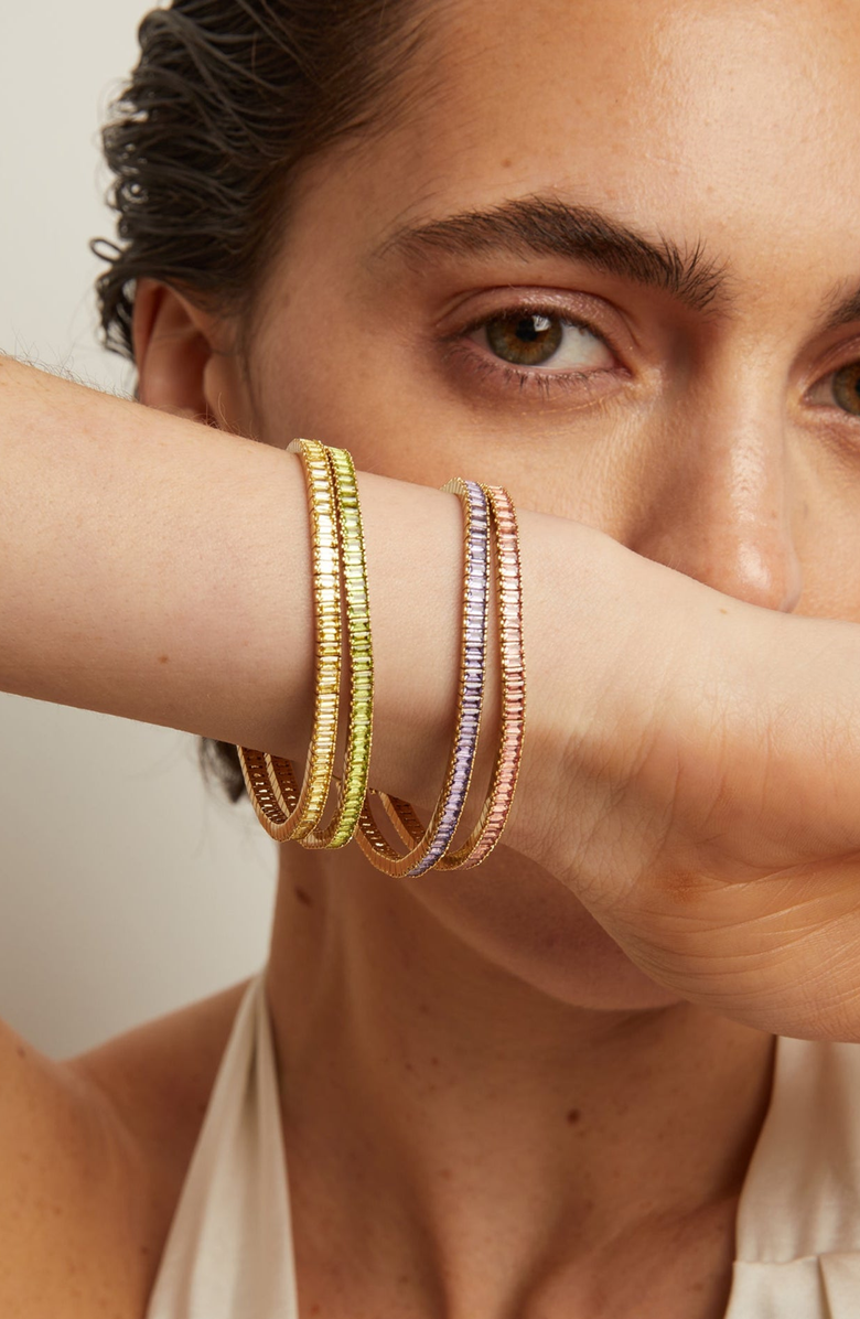 Aurate New York Lab Grown Green Peridot Baguette Tennis Bracelet, Alternate, color, Green Peridot