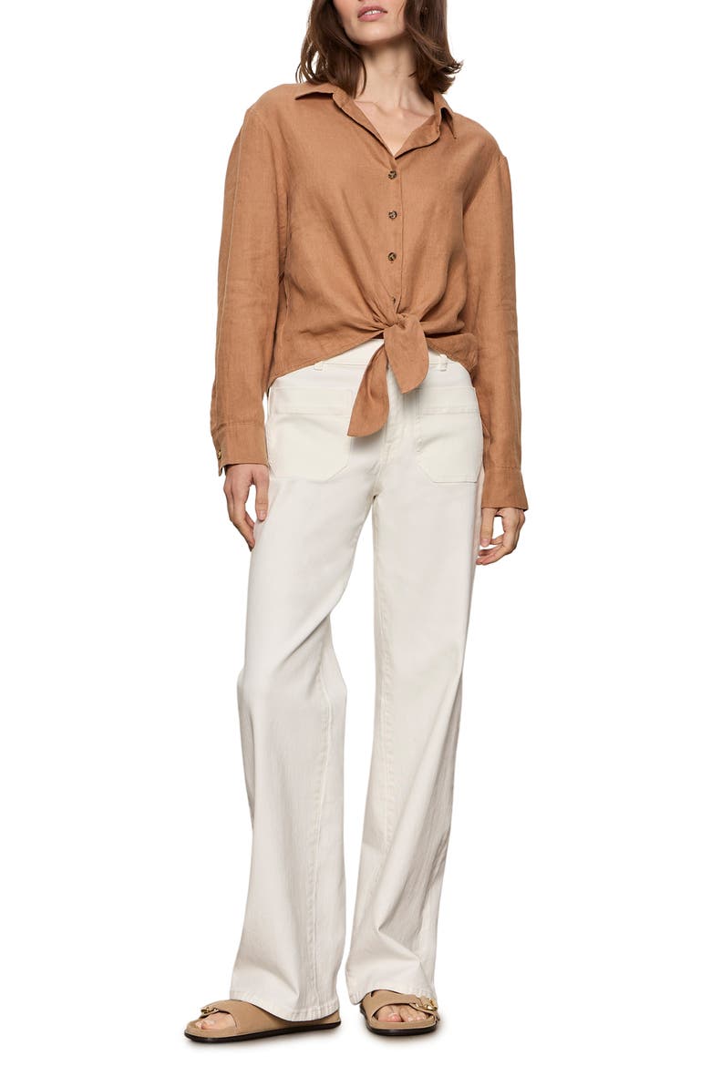 More Love Tie Front Linen Blend Top, Alternate, color, TOASTED COCONUT BROWN