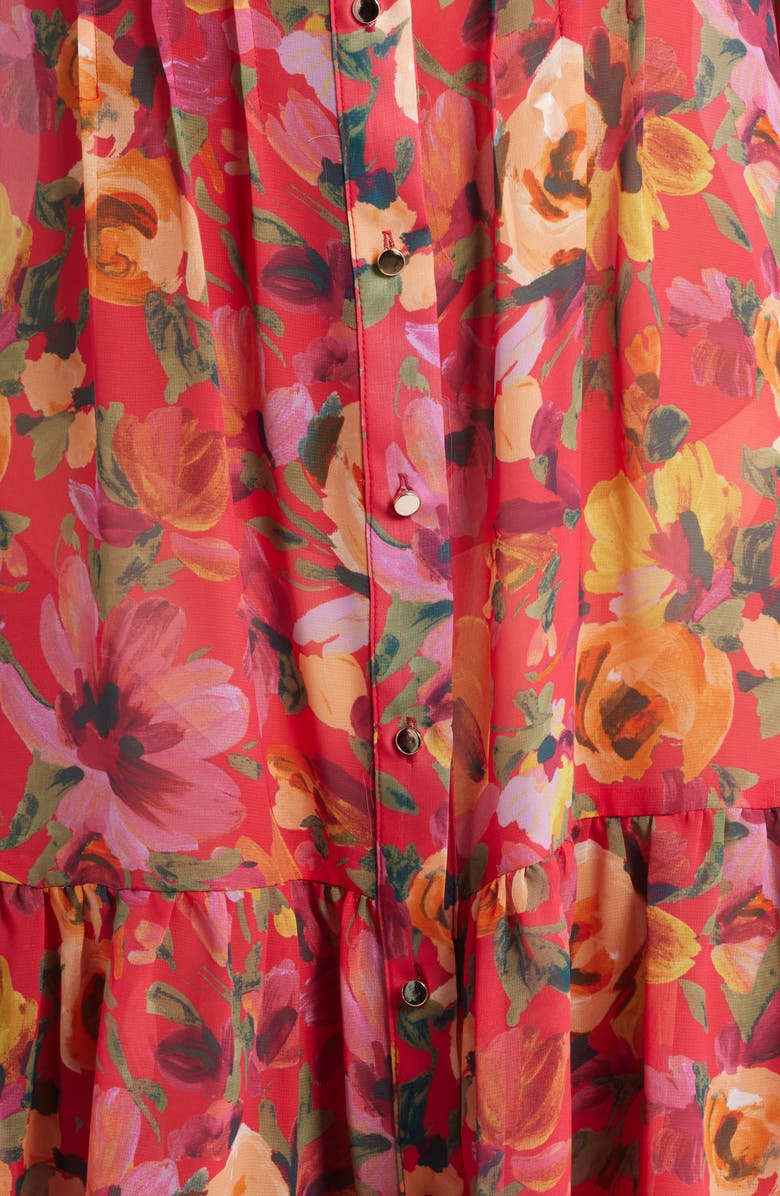 Julia Jordan Floral Print Pleated Ruffle Hem Dress, Alternate, color, Red Multi