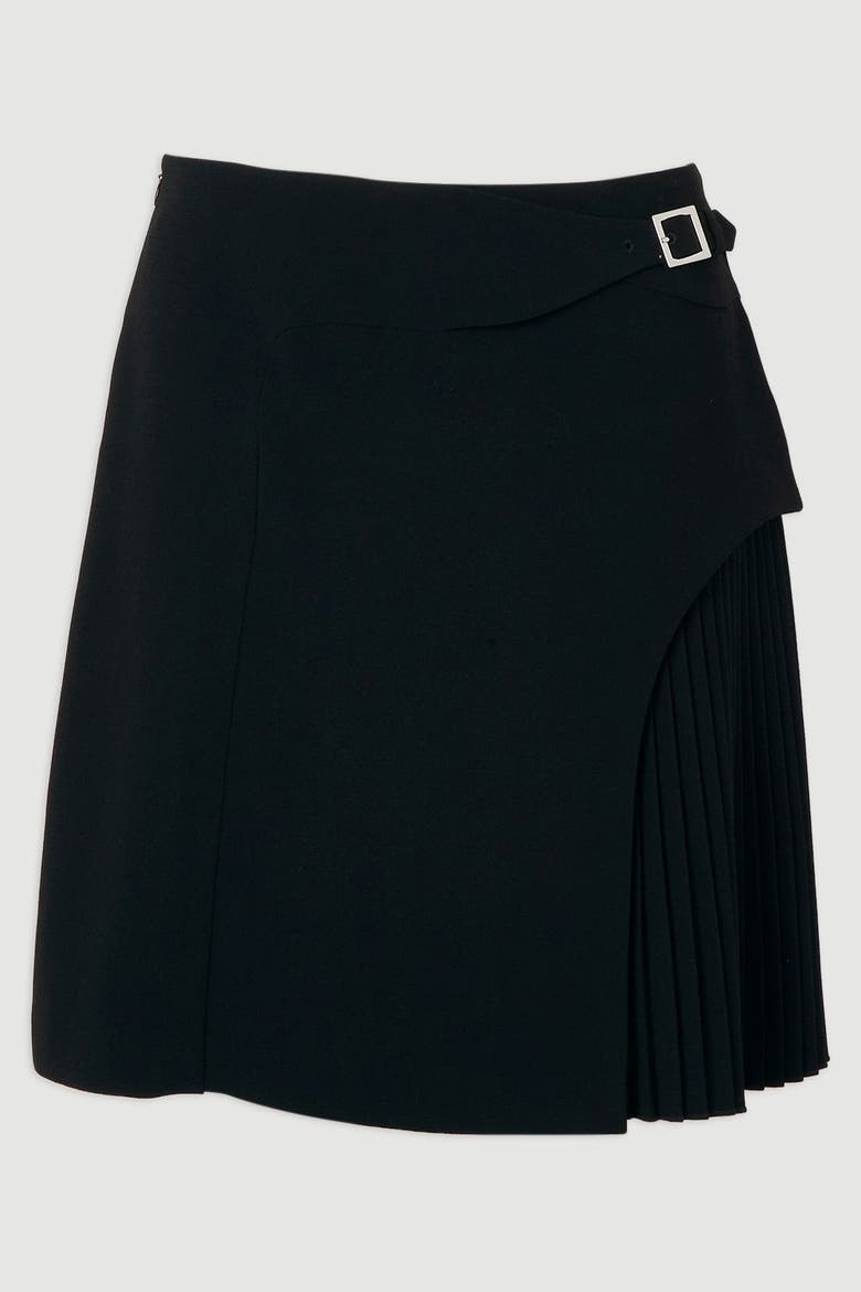 Buckle Pleated Mini Skirt, Alternate, color, Black