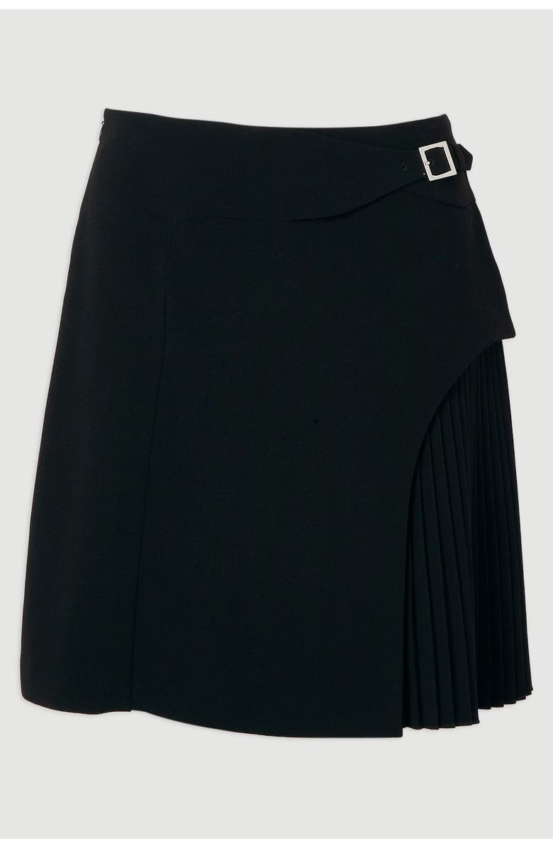 Karen Millen Buckle Pleated Mini Skirt, Alternate, color, Black