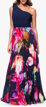 Xscape Evenings One-Shoulder Mixed Media Gown