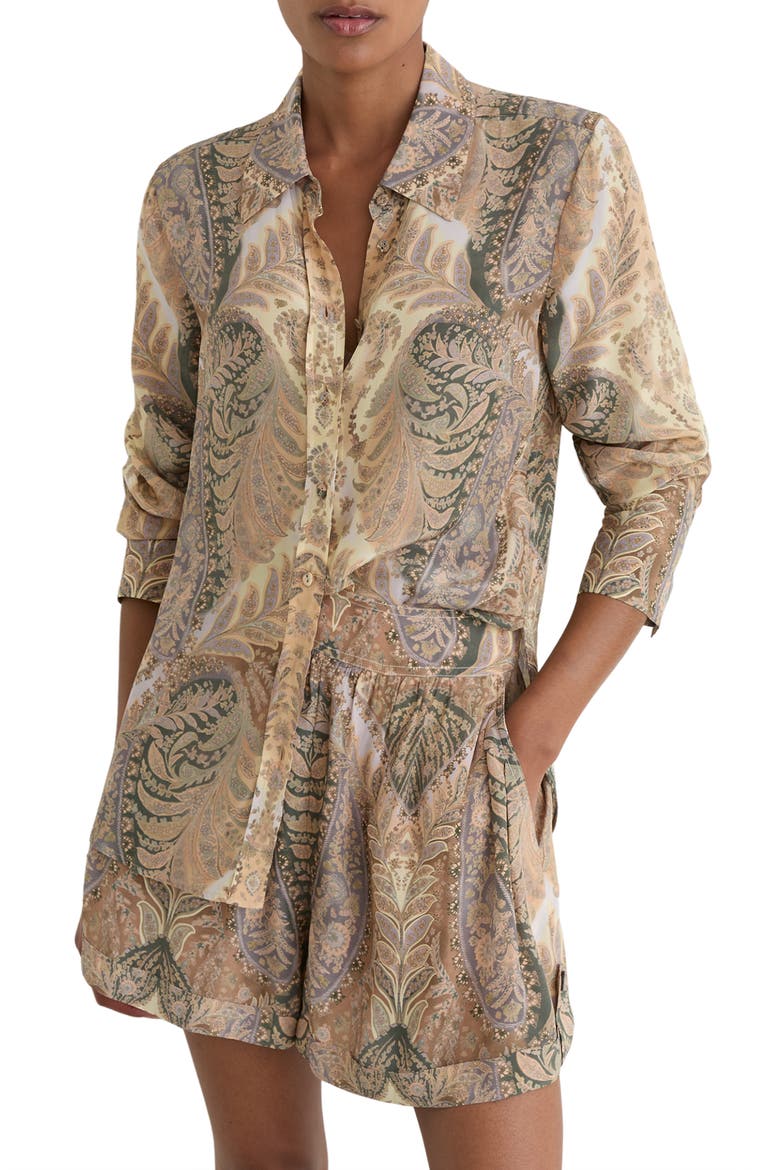Katiya Paisley Button-Up Shirt, Main, color, GREY/ NEUTRAL