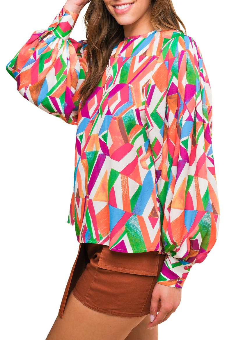 Geometric Print Top, Alternate, color, IVORY