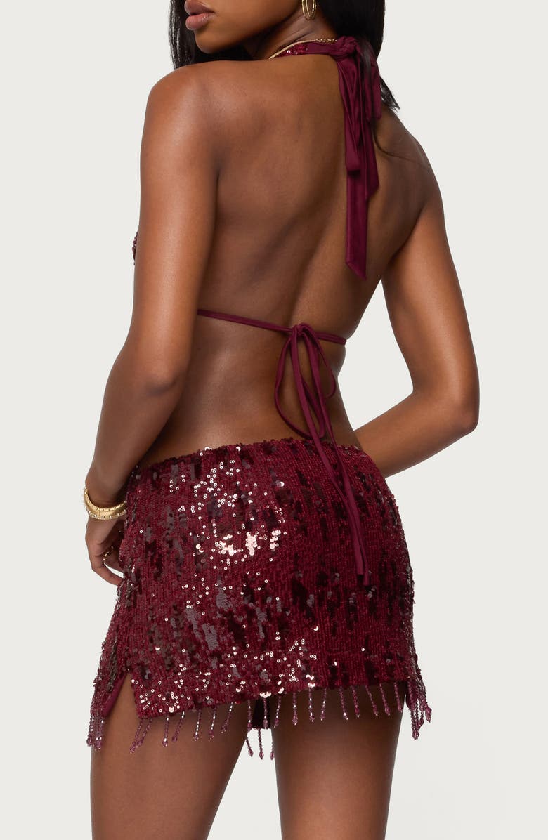 EDIKTED Dalis Fringe Sequin Halter Top, Alternate, color,