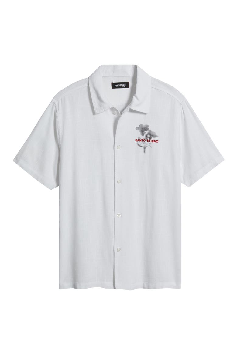 Flower Shadow Short Sleeve Slub Cotton Button-Up Shirt, Alternate, color, WHITE BLACK RED