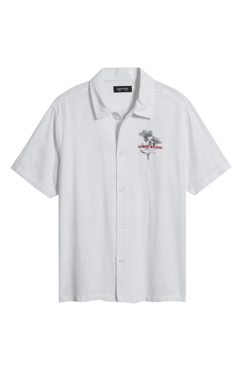 SANTO STUDIO Flower Shadow Short Sleeve Slub Cotton Button-Up Shirt, Alternate, color, White Black Red