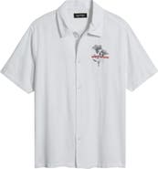 SANTO STUDIO Flower Shadow Short Sleeve Slub Cotton Button-Up Shirt