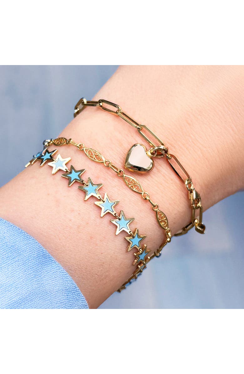 The Lovery Fine Jewelry Pink Pearl Heart Paperclip Bracelet, Alternate, color, Pink Pearl