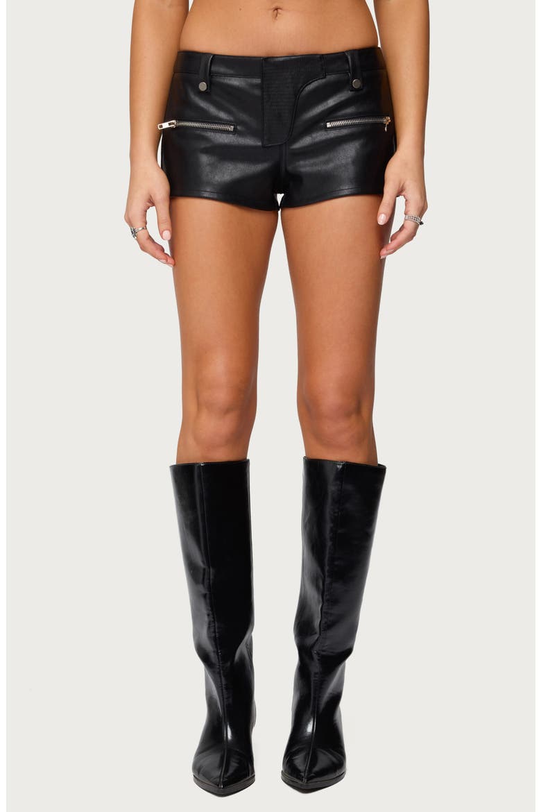 Labella Faux Leather Micro Shorts, Main, color, BLACK