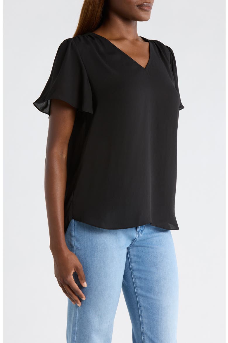 Pleated Back Flutter Sleeve Top, Alternate, color, BLACK