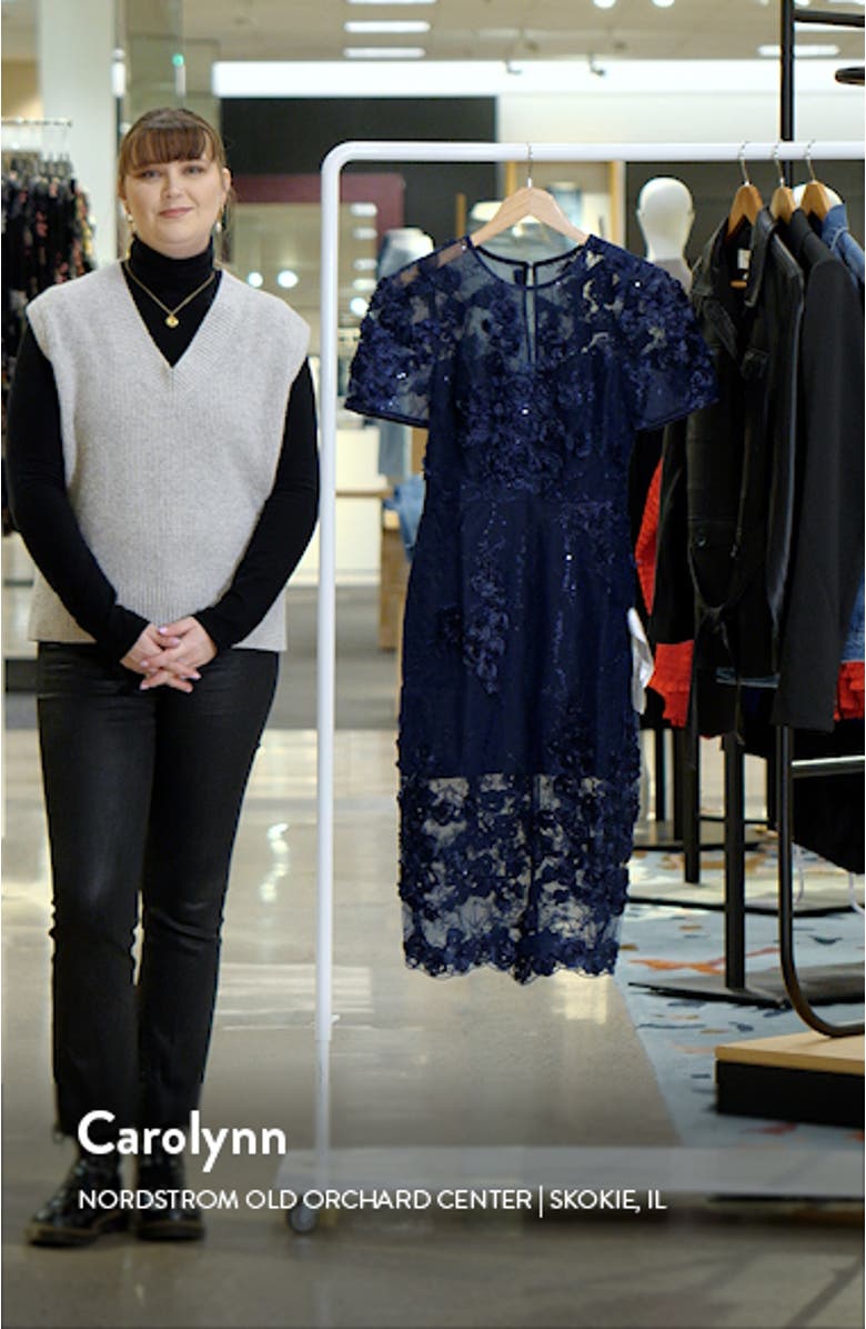 Lia Sequin & Flower Appliqué Sheath Dress, sales video thumbnail