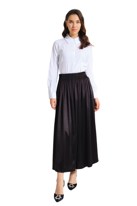 Waisted Pleated Midi Skirt