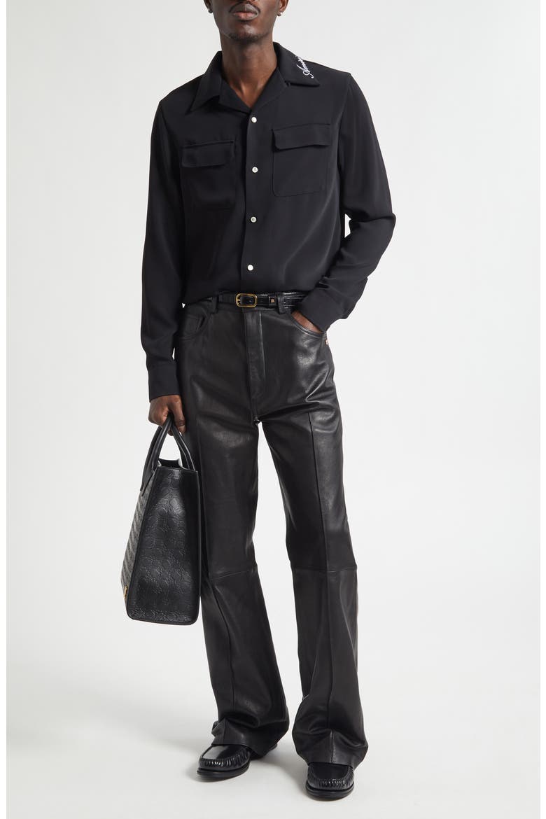 Rounded Flap Pocket Button-Up Shirt, Alternate, color, BLACK
