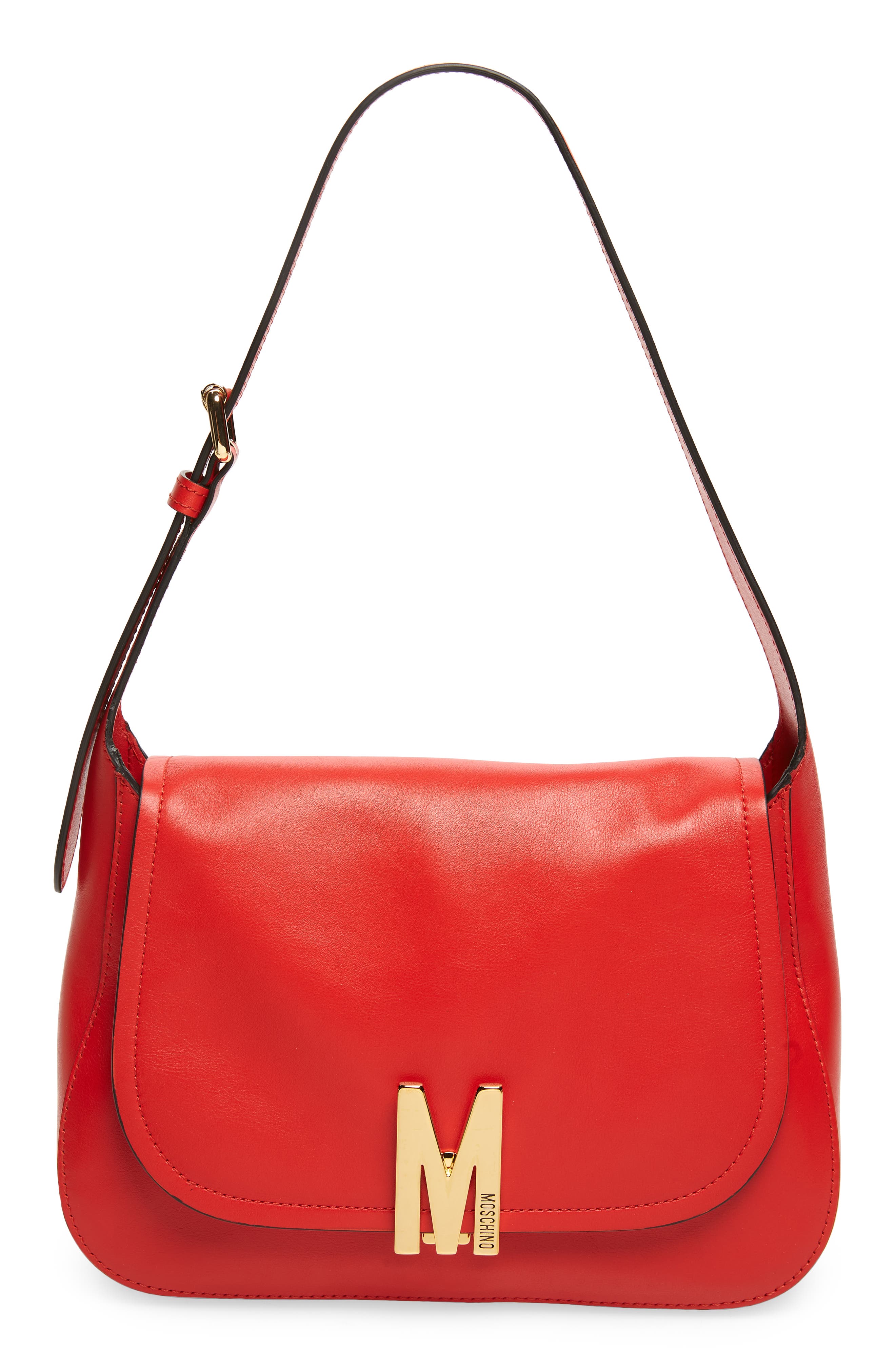 Moschino M Logo Leather Shoulder Bag, Main, color, 