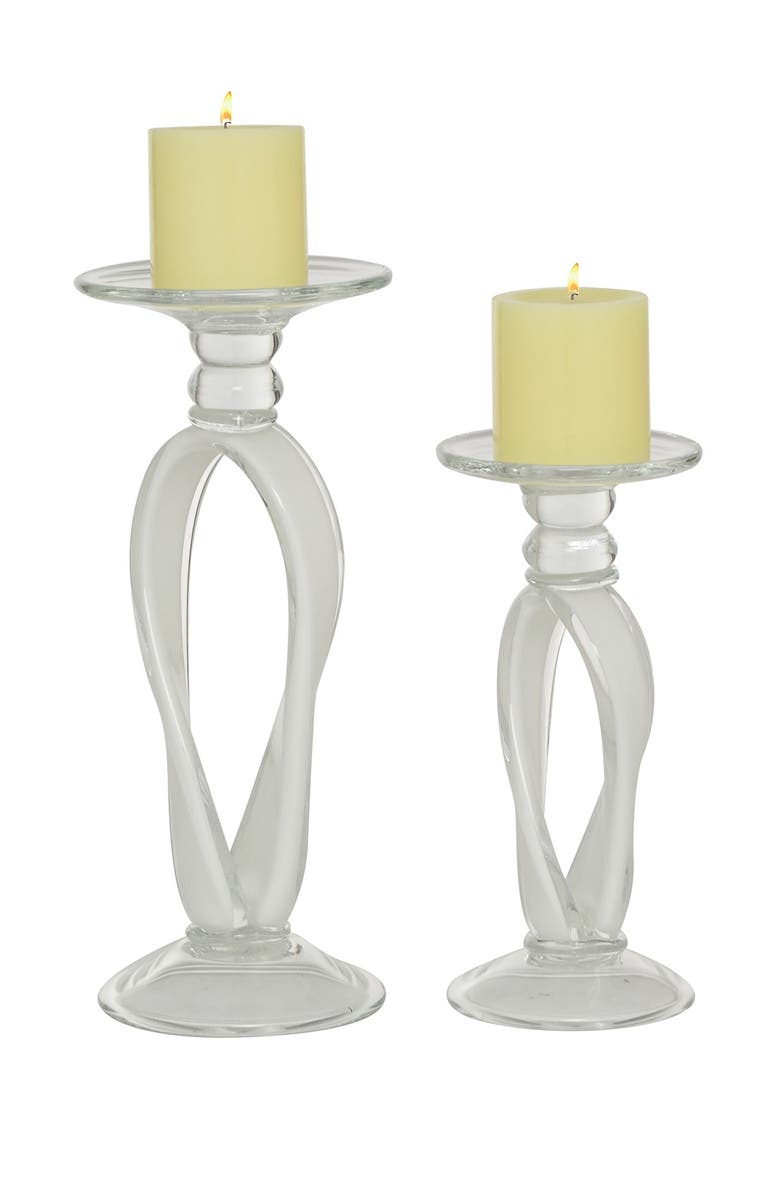 WILLOW ROW Abstract White Glass Candle Holder, 2-Piece Set, Main, color, 