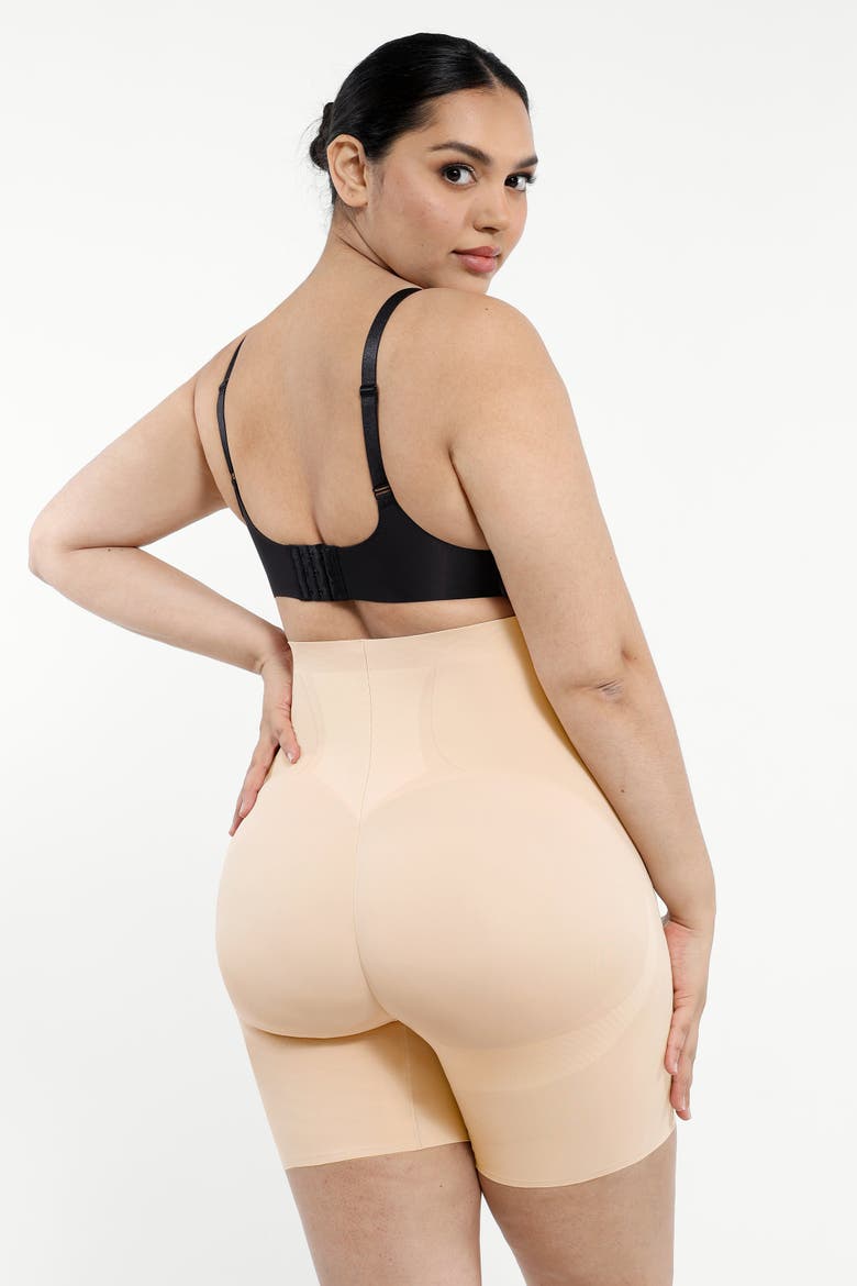Tummy Control Flawless Smoothing Mid-Thigh Shorts, Alternate, color, Khaki Beige
