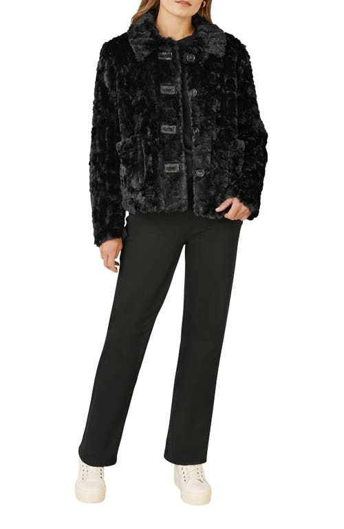 Yumi Textured Faux Fur Jacket In Black