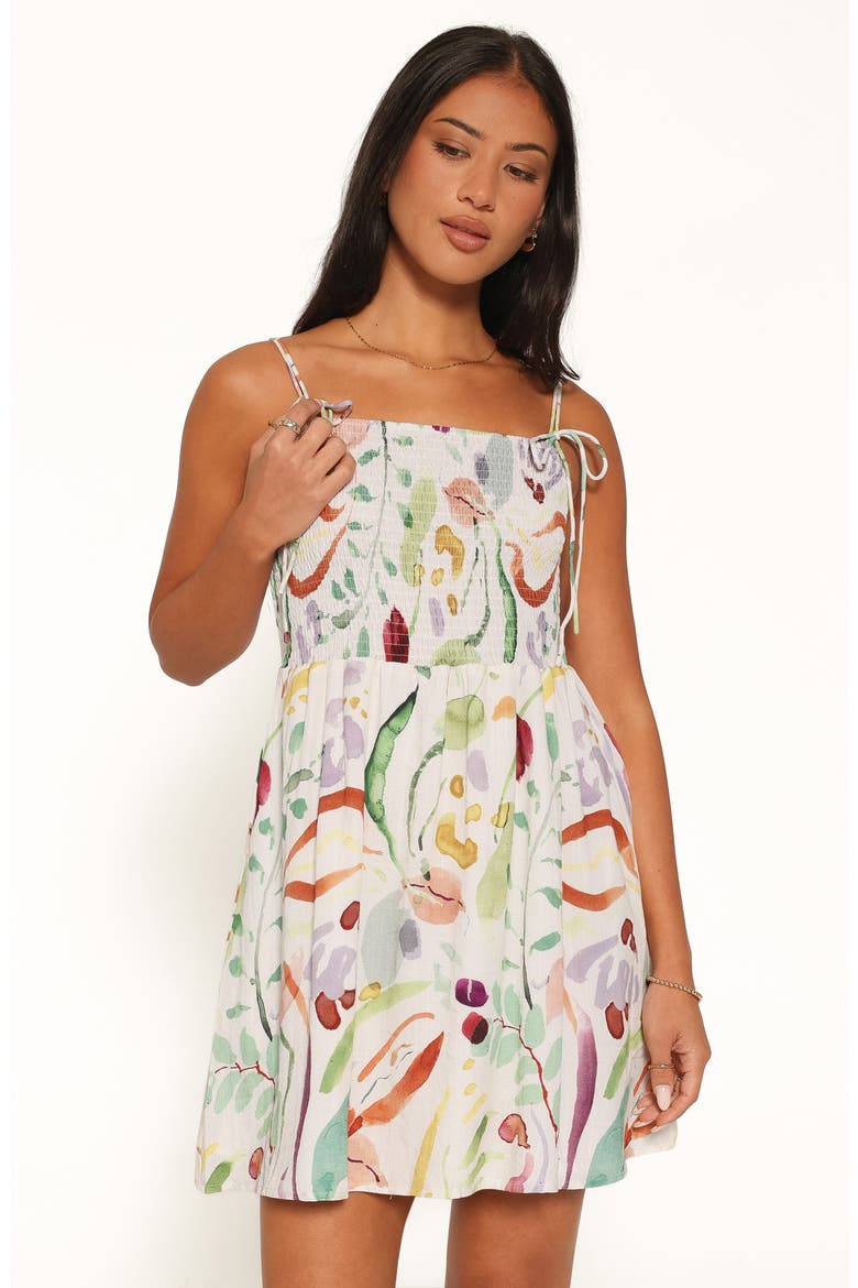Gresha Smocked Tie Strap Minidress, Alternate, color, WATERCOLOR