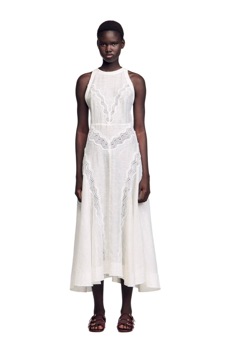 SANDRO Lace trim maxi dress, Main, color, White