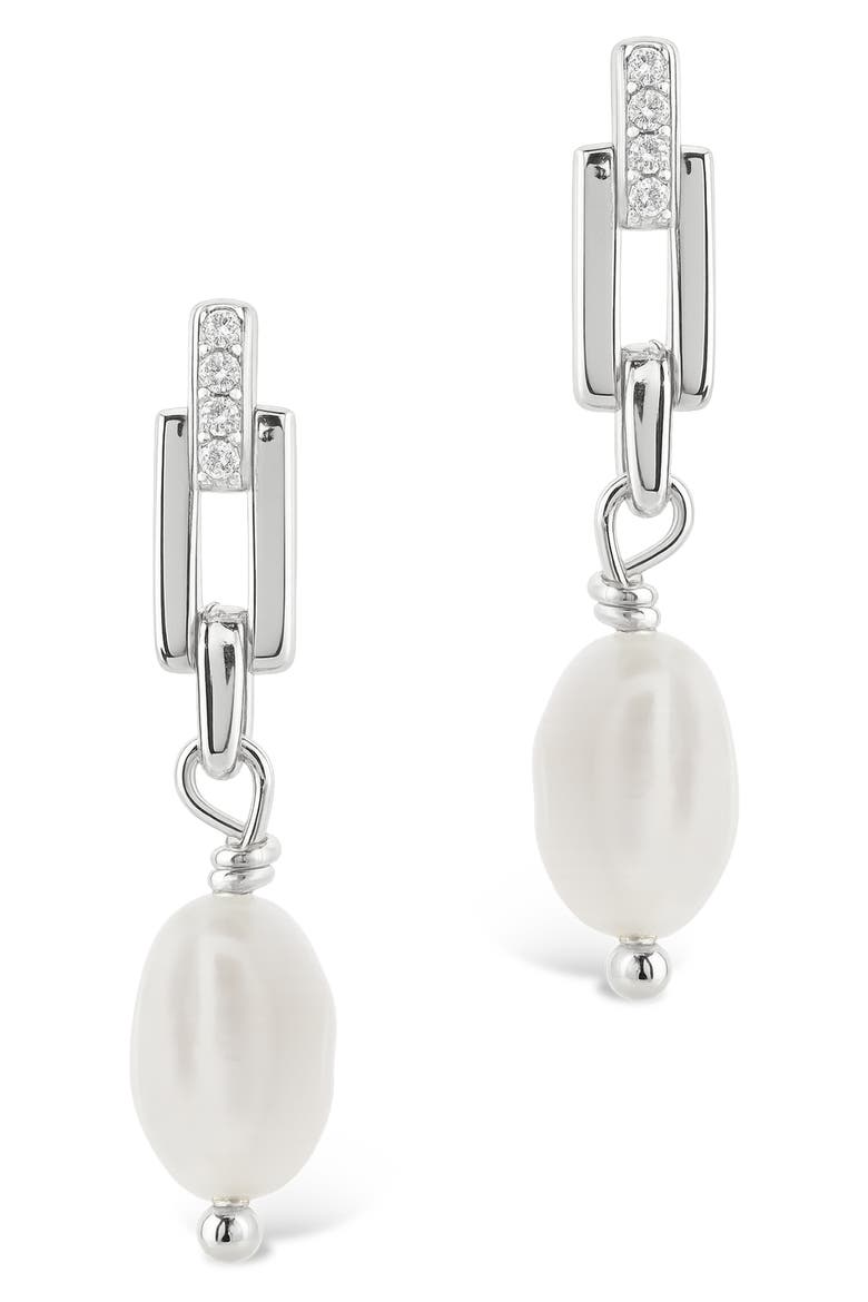 Cecelia Faux Pearl & Cubic Zirconia Drop Earrings, Alternate, color, SILVER/ WHITE
