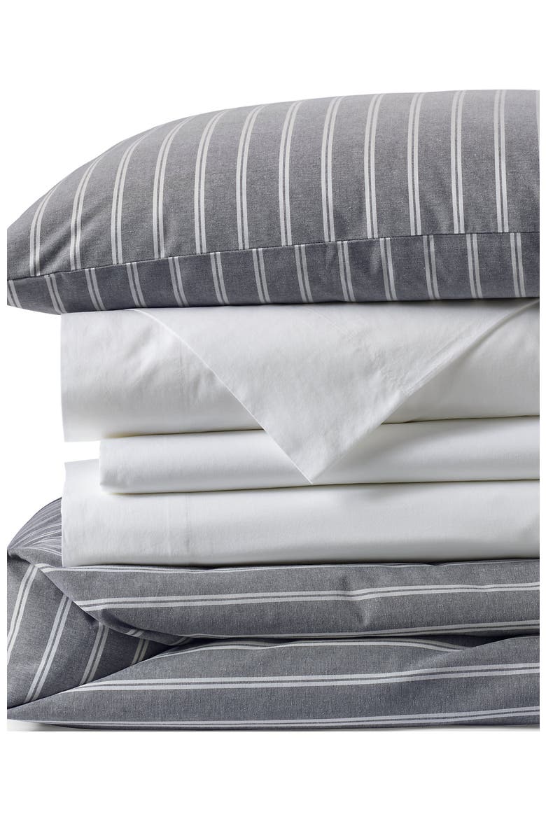 Oxford Yarn Dyed Cotton Reversible Duvet Cover, Main, color, Black Slate/Graphite Stripe