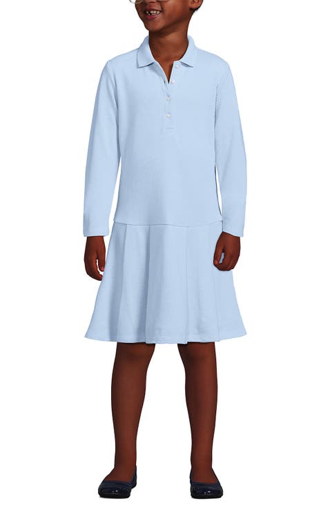 Girls Long Sleeve Mesh Pleated Polo Dress