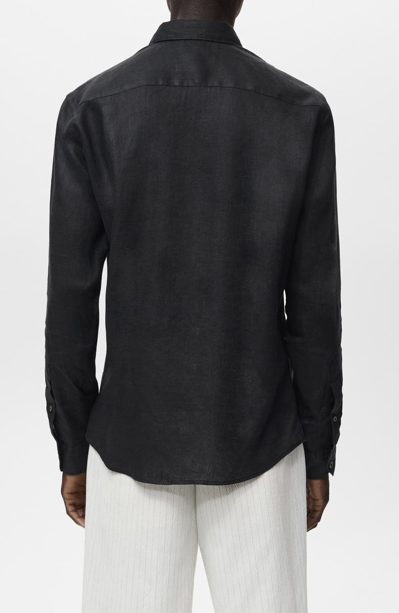 MANGO Classic Fit Linen Button-Up Shirt, Alternate, color, Black