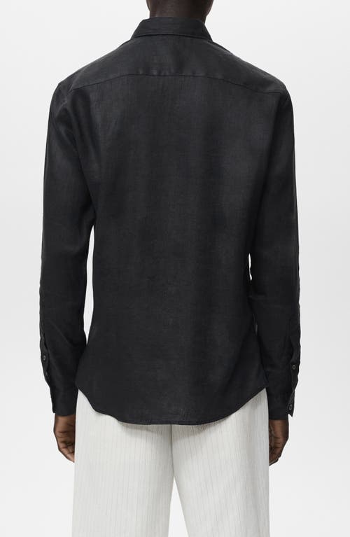 Mango Classic Fit Linen Button-up Shirt In Black