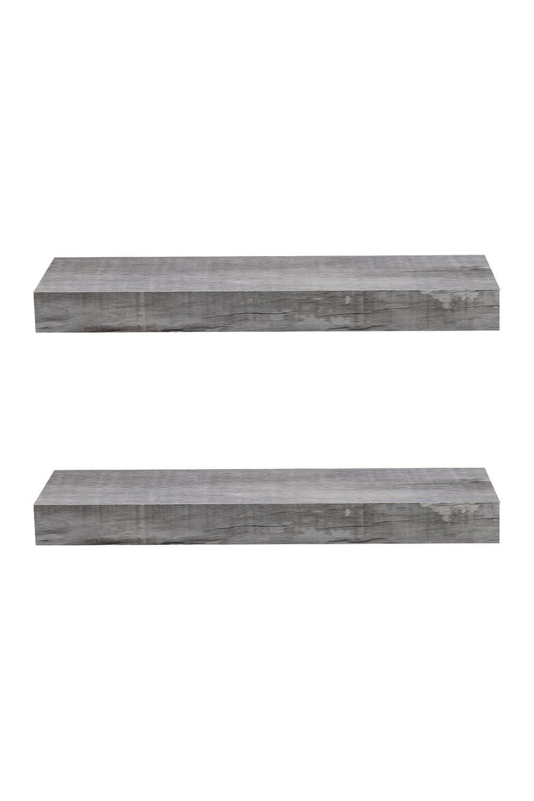 Grey/Wood 2 Tier Wooden Wall Mounted Floating Shelf, Alternate, color, GREY WOOD