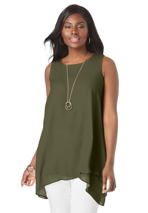 Jessica London Crinkled Tunic In Green