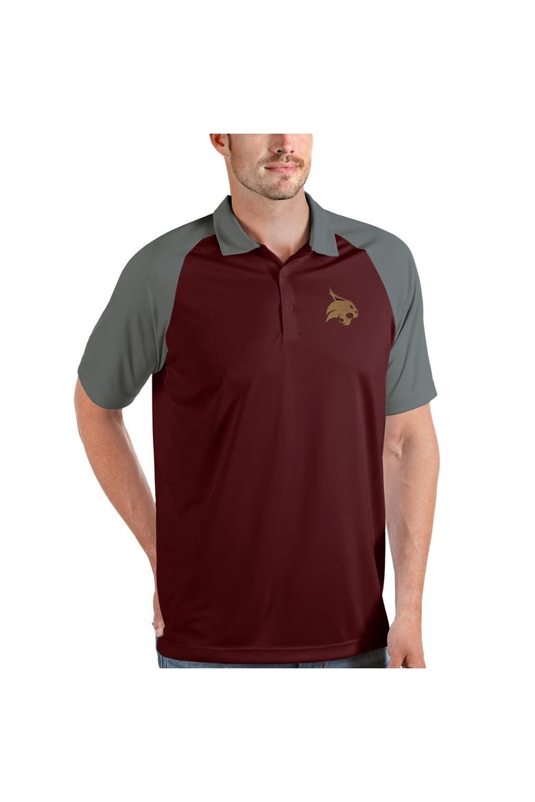 Men's Antigua Maroon/Steel Texas State Bobcats Nova Polo, Alternate, color, Maroon