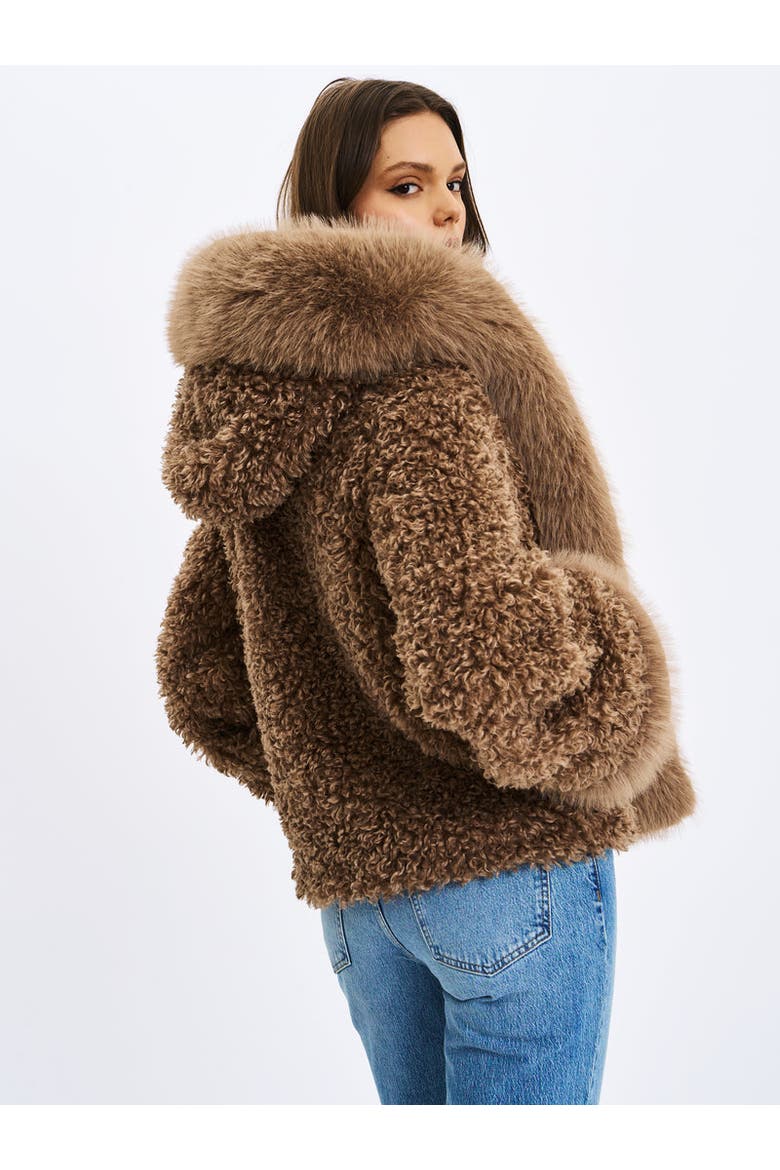 Faux Shearling Fur Jumbo Kali Hooded Coat, Alternate, color, Brown