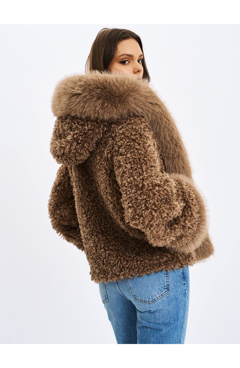 Miss Circle Faux Shearling Fur Jumbo Kali Hooded Coat, Alternate, color, Brown