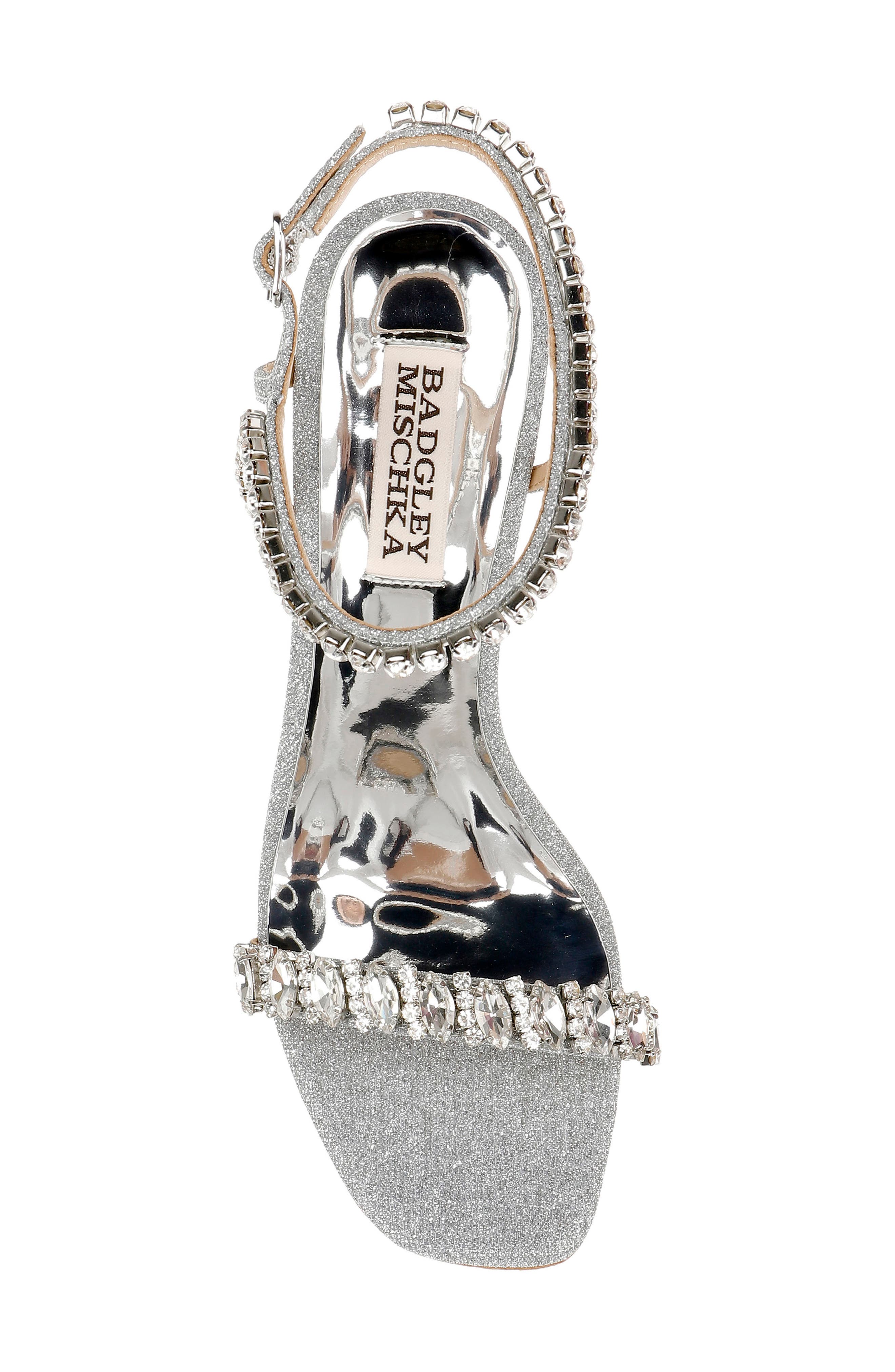BADGLEY MISCHKA Tanisha Crystal Ankle Strap Sandal, Alternate, color, Silv Textl