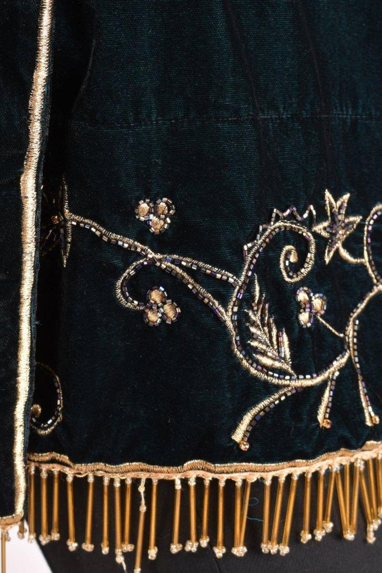 Zari & Cutdana Hand Embroidered Velvet Scarf, Alternate, color, Teal